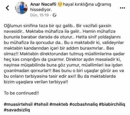 Bakı məktəbində dərsdə cangüdənlə oturan şagird kimin nəvəsidir? - FOTO