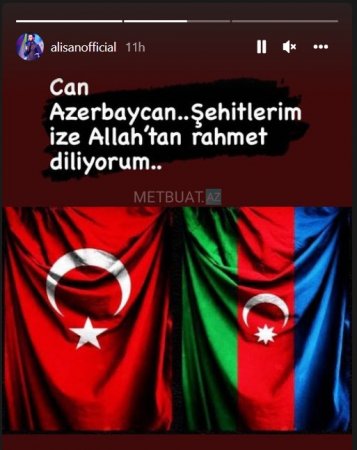 Türkiyəli məşhur müğənnidən Azərbaycana dəstək paylaşım - FOTO