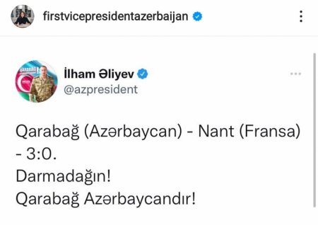 Birinci vitse-prezident Mehriban Əliyeva “Qarabağ”ın “Nant” üzərində möhtəşəm qələbəsi ilə bağlı paylaşım edib