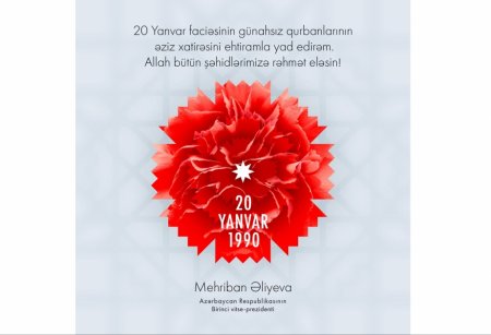 Birinci vitse-prezident Mehriban Əliyeva 20 Yanvar faciəsinin ildönümü ilə bağlı paylaşım edib