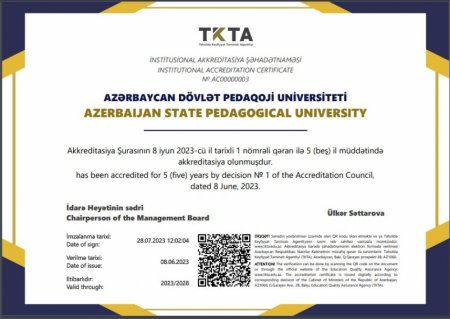 Pedaqoji Universitetə növbəti beş il üçün akkreditasiya şəhadətnaməsi təqdim olunub - FOTO