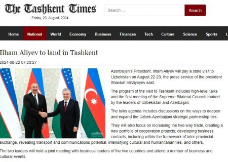 Prezident İlham Əliyevin Özbəkistana səfəri bu ölkənin mətbuatında geniş işıqlandırılıb Prezident İlham Əliyevin Özbəkistana səfəri bu ölkənin mətbuatında geniş işıqlandırılıb