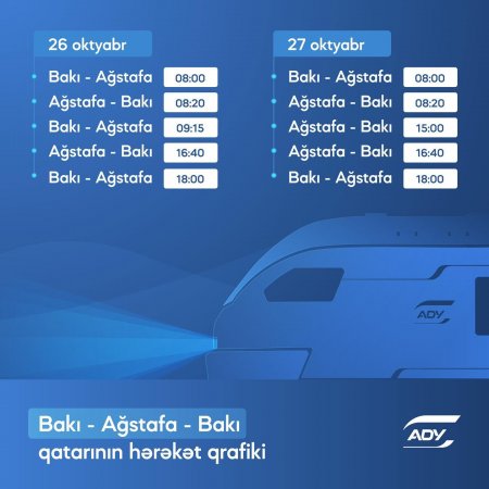 Bakı-Ağstafa-Bakı marşrutu üzrə əlavə qatar reysləri təyin edilib - FOTO Bakı-Ağstafa-Bakı marşrutu üzrə əlavə qatar reysləri təyin edilib - FOTO